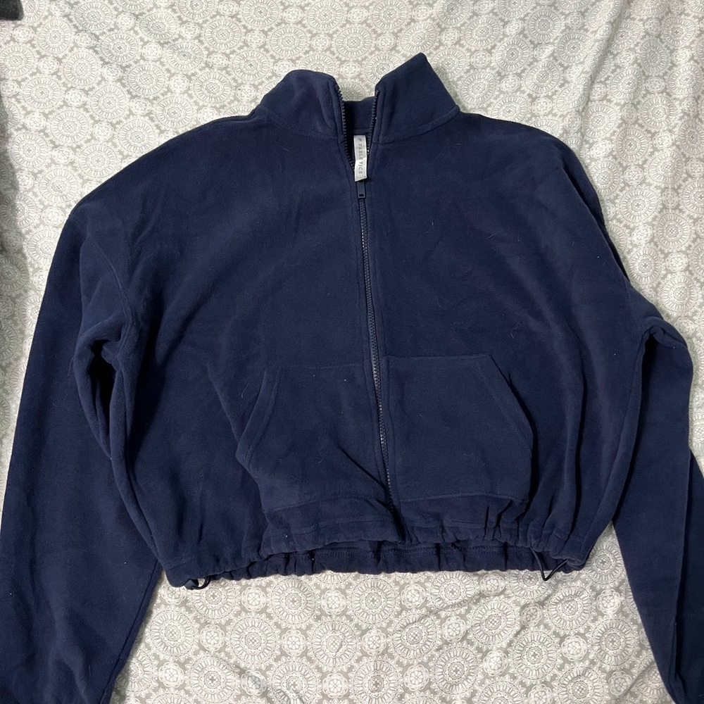 fabletics, blue cropped fleece jacket, size small